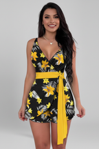 Women’s Jumpsuit with Wrap Neckline and Printed Finish