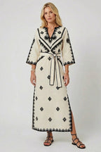 Women’s Kaftan Dress with Embroidery and Adjustable Waist