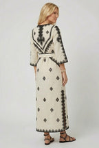 Women’s Kaftan Dress with Embroidery and Adjustable Waist