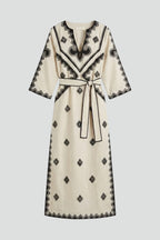 Women’s Kaftan Dress with Embroidery and Adjustable Waist