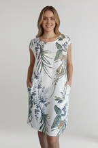 Women’s Knee-Length Dress with Printed Surface and Side Pockets