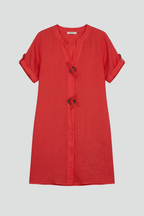 Women’s Knee-Length Dress with Short Sleeves and Button Front