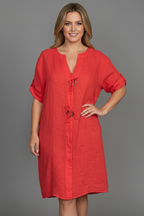 Women’s Knee-Length Dress with Short Sleeves and Button Front