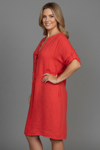 Women’s Knee-Length Dress with Short Sleeves and Button Front