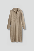 Women’s Knit Sweater Dress with Ribbed Texture and Button Placket