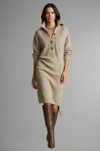 Women’s Knit Sweater Dress with Ribbed Texture and Button Placket