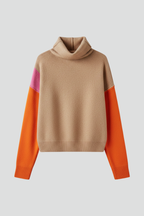 Women’s Knit Sweater with High Collar and Ribbed Cuffs