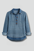 Women’s Knit Top with Button Closure and Textured Surface