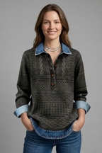 Women’s Knit Top with Button Closure and Textured Surface