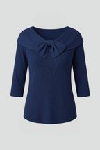 Women’s Knitted Top with Bow Detail and Long Sleeves