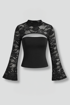 Women’s Lace Top with Cut Out and Wide Sleeves