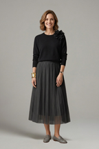 Women’s Layered Dress with Round Neck and Pleated Skirt