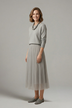 Women’s Layered Dress with Round Neck and Pleated Skirt