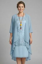 Women’s Layered Dress with Round Neck and Sheer Overlay