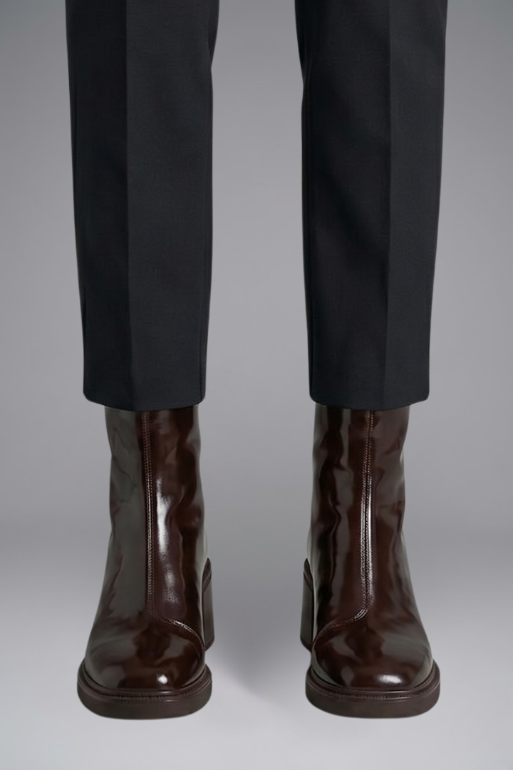 Women's Leather Ankle Boots with Block Heel for Fall