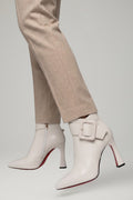 Women's Leather Ankle Boots with Buckle and Zip