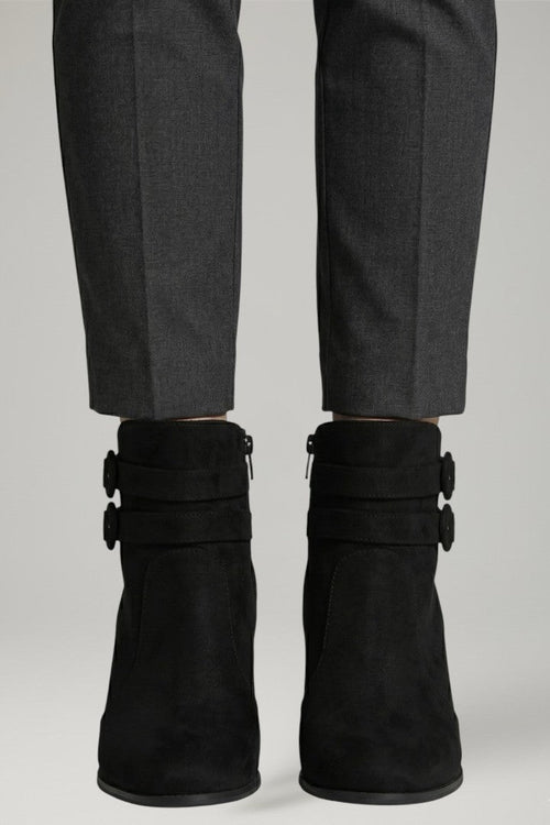Women's Leather Cowboy Boots with Buckle Detail and Sturdy Heel