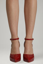 Women's Leather Heels with Ankle Strap and Block Heel