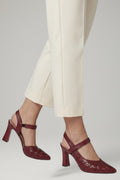 Women's Leather Heels with Buckle Fastening and Cushioned Sole
