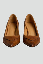 Women's Leather Heels with Embossed Surface and Flared Heel