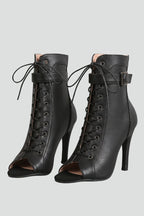 Women's Leather Heels with Open Toe and Strap Fastening