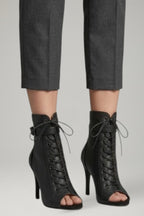 Women's Leather Heels with Open Toe and Strap Fastening