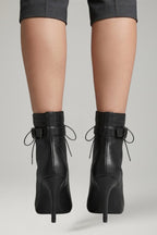 Women's Leather Heels with Open Toe and Strap Fastening