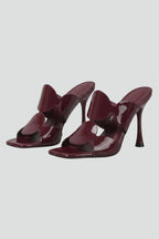 Women's Leather High Heel Sandals with Square Toe and Stiletto Heel
