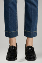 Women's Leather Loafer Pumps with Tassel Detail and Block Heel