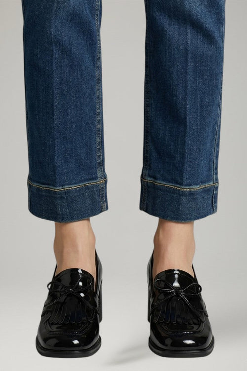 Women's Leather Loafer Pumps with Tassel Detail and Block Heel