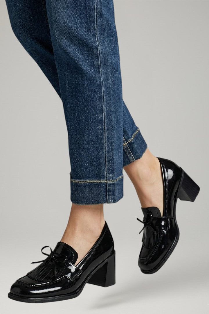 Women's Leather Loafer Pumps with Tassel Detail and Block Heel
