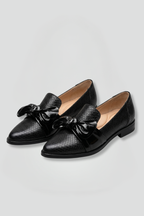 Women's Leather Loafers with Bow Detail and Slip On