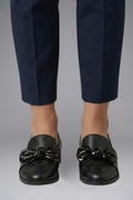 Women's Leather Loafers with Bow Detail and Slip On