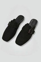 Women's Leather Loafers with Buckle Closure and Square Toe