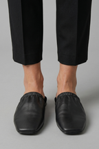Women's Leather Mule Shoes with Cap Toe and Slip-On