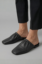 Women's Leather Mule Shoes with Cap Toe and Slip-On