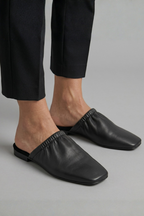 Women's Leather Mule Shoes with Cap Toe and Slip-On