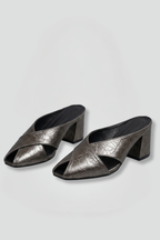 Women's Leather Mule Shoes with Square Toe and Cross Strap