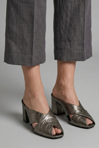 Women's Leather Mule Shoes with Square Toe and Cross Strap