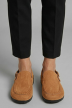 Women's Leather Mules Slippers with Round Toe and Buckle