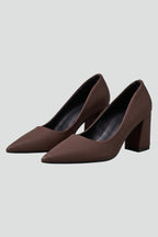 Women's Leather Pumps with Slip On Design and Block Heel