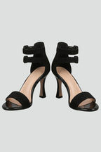 Women's Leather Sandals with Ankle Strap and Stiletto Heel