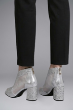 Women's Leather Sandals with Block Heel for Evening Wear