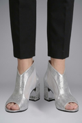 Women's Leather Sandals with Block Heel for Evening Wear