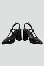 Women's Leather Sandals with Buckle Closure and Pointed Toe
