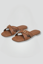 Women's Leather Sandals with Criss Cross Straps and Slip On