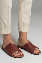 Women's Leather Sandals with Open Toe and Slip-On