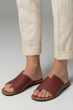 Women's Leather Sandals with Open Toe and Slip-On