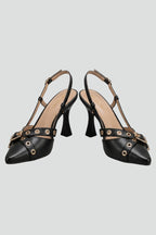 Women's Leather Sandals with Pointed Toe and Buckle