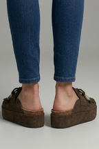Women's Leather Sandals with Round Toe and Slip-On